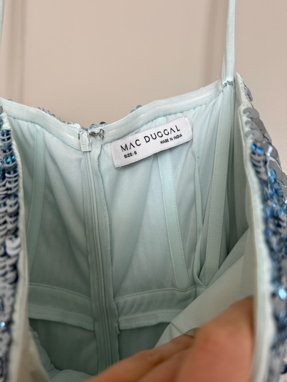 Mac Duggal Pale Blue Sequin Sweetheart Neckline Dress - Picture 7 of 7
